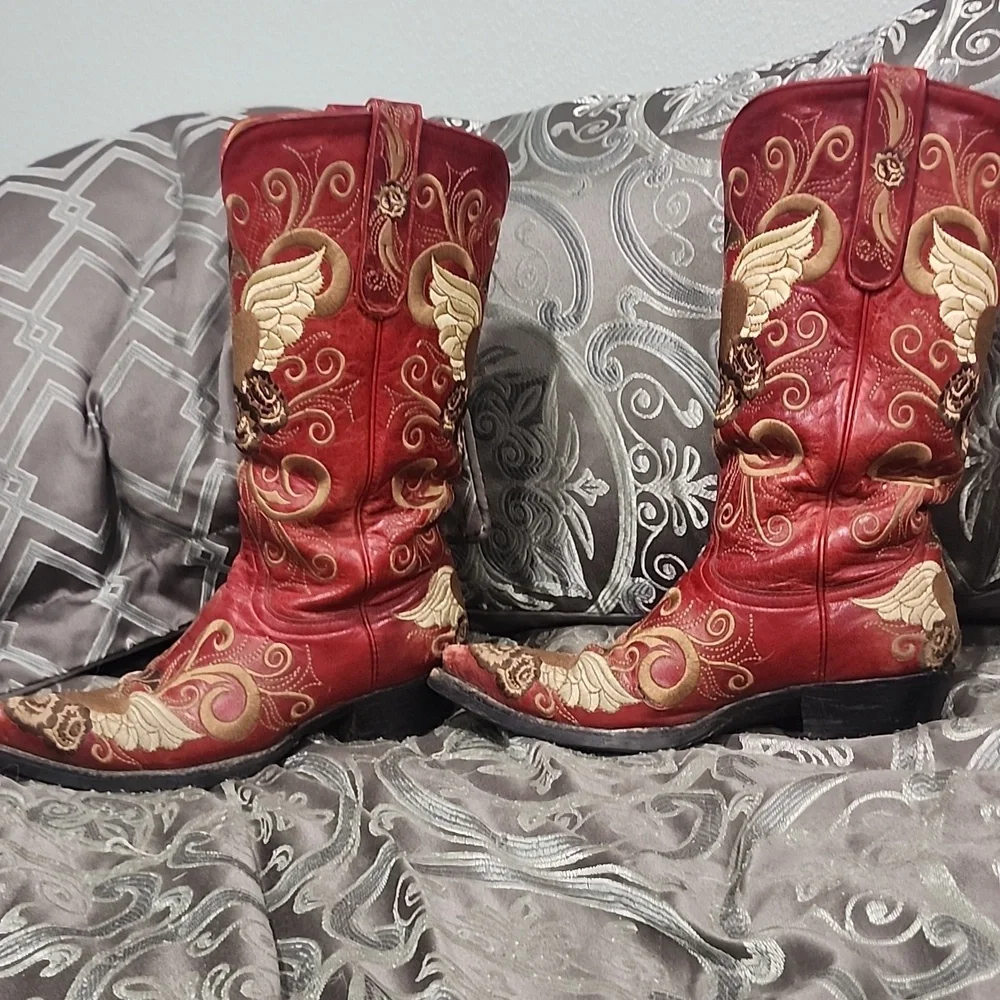 Old Gringo Red Heart With Wings Embroidered Cowboy Or Cowgirl Boots Size 6.5 - Picture 6 of 10